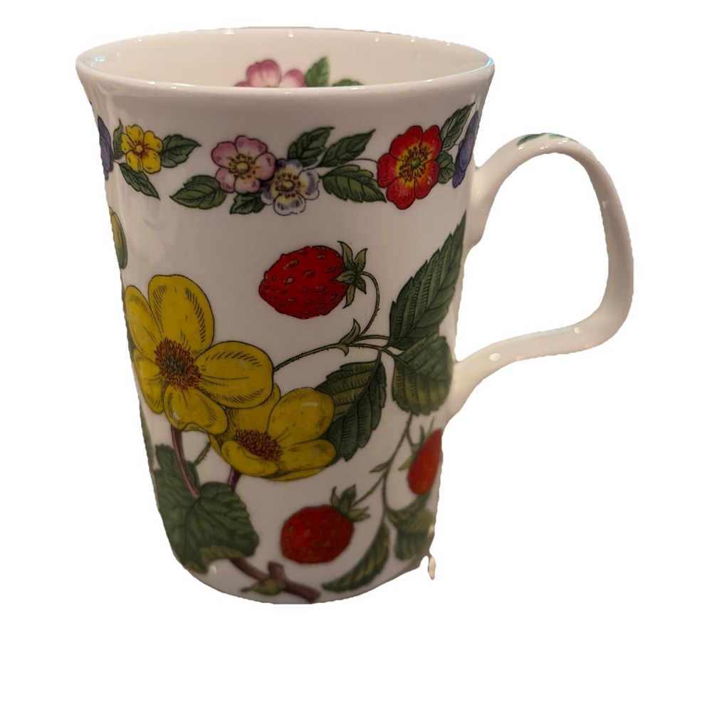 Roy Kirkham England Botanical Flowers‎ Bone China Coffee Mug Strawberries 1992